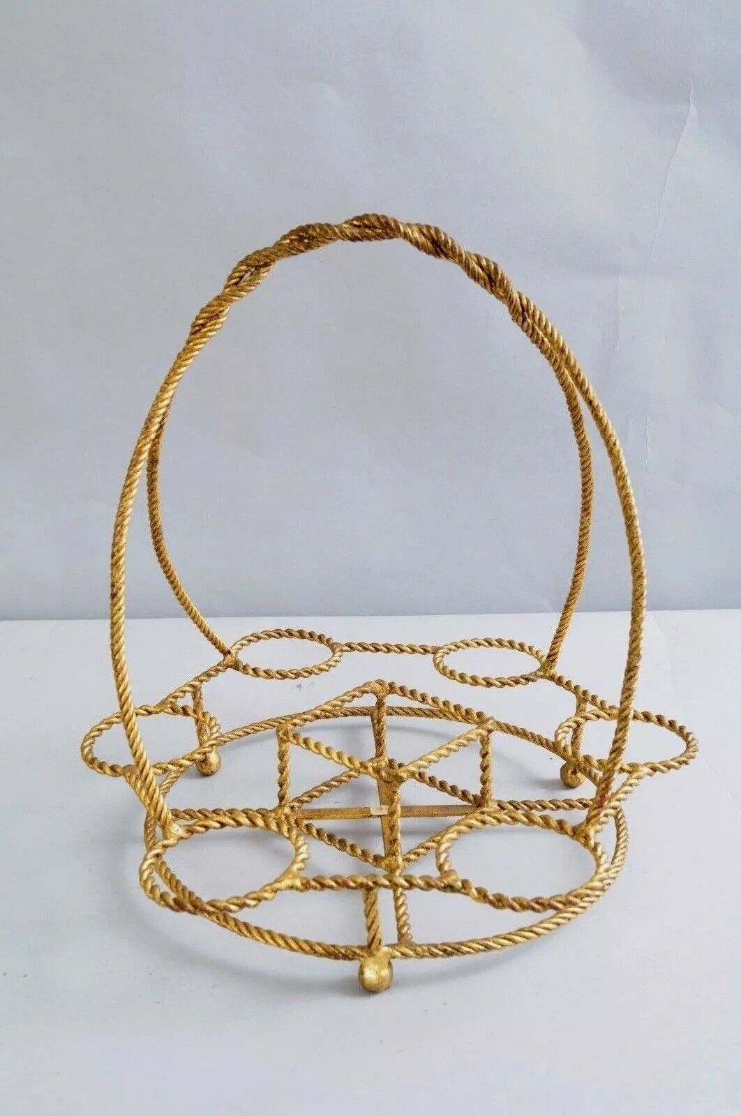 Vintage Italian Gold Gilt Iron Rope Hollywood Regency Bar Table Liquor Caddy (A)