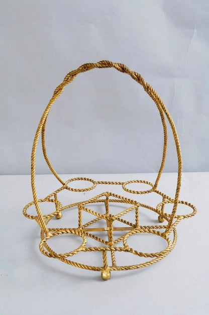 Vintage Italian Gold Gilt Iron Rope Hollywood Regency Bar Table Liquor Caddy (A)