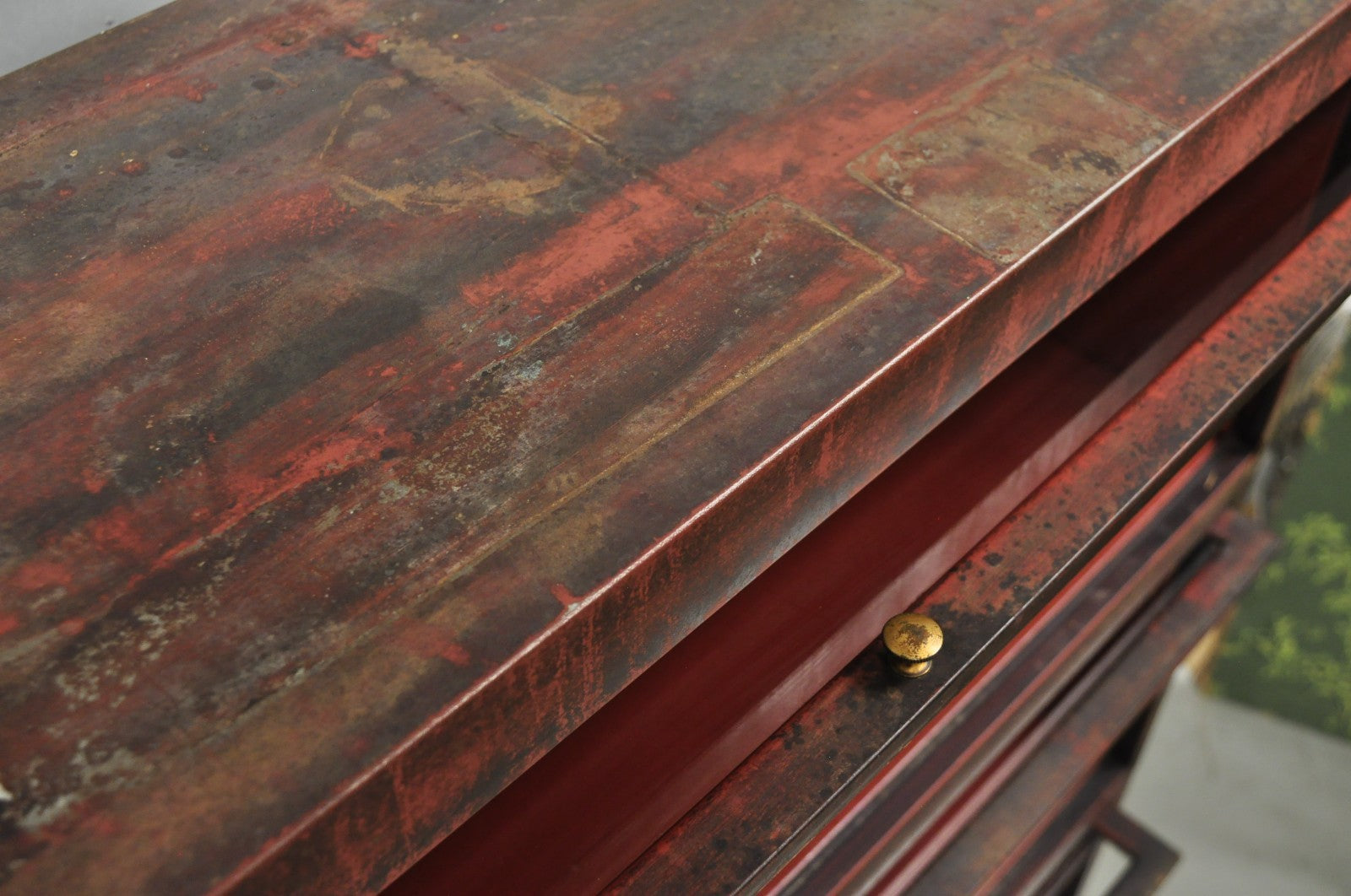 Vintage Industrial Steel Metal Faux Woodgrain Painted Stack Barrister Bookcase