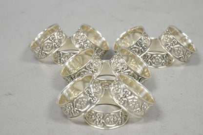 Vintage Victorian Style Silver Plated Floral Embossed Napkin Rings - Set of 12