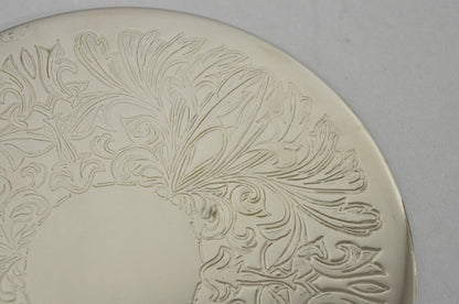 Vintage Mid Century Silver Plated 8" Round Leafy Scroll Design Pot Trivet