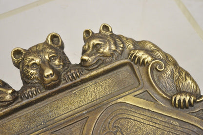 Antique Brass Bronze Black Forest Figural 3 Bears Desk Pen Tray Trinket Holder