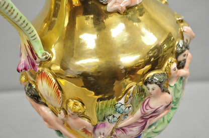Antique Capodimonte Figural Porcelain Twin Handle Urn Gold Vase Table Lamps Pair