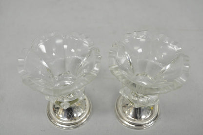 Antique English Victorian Crystal Glass & Silver Sweetmeat Candy Nut Dish, Set 6