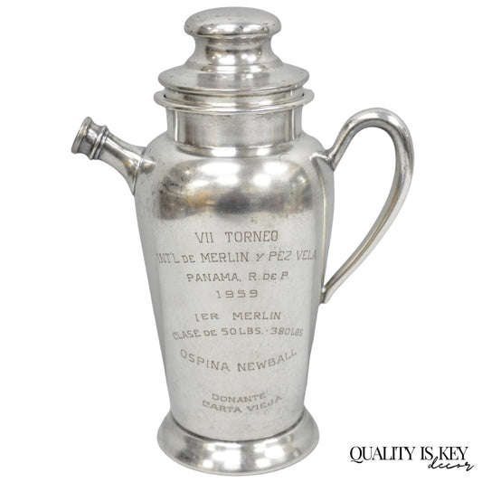 Vintage Silver Plated Martini Cocktail Pitcher 1959 Panama Marlin Sailfish Award