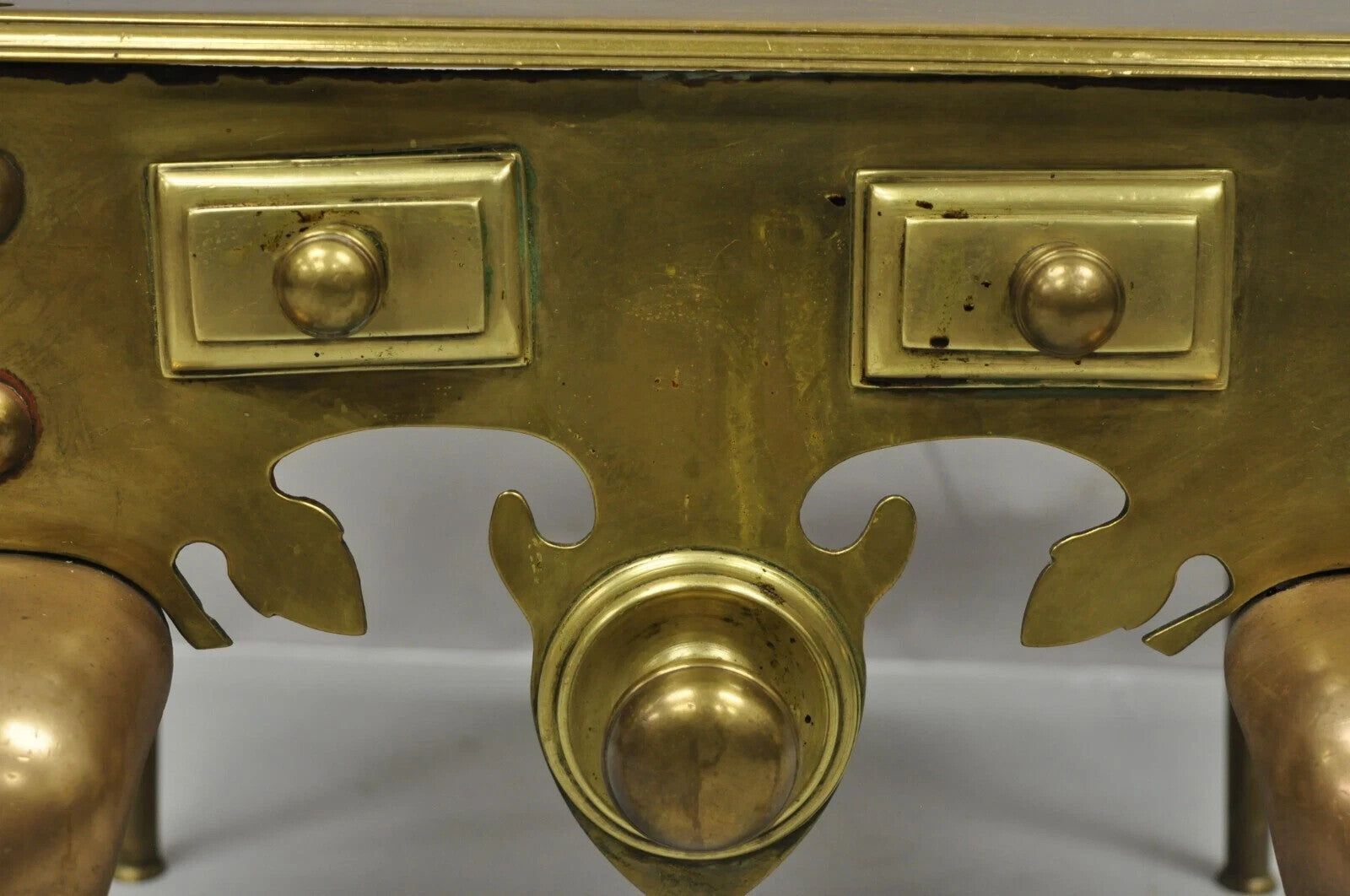 Antique English Victorian Solid Brass 40 lb. Footman Fireplace Trivet