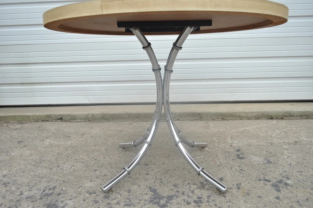 Vintage Hollywood Regency Chrome Metal Faux Bamboo Dining Kitchen Set - 5 Pc Set