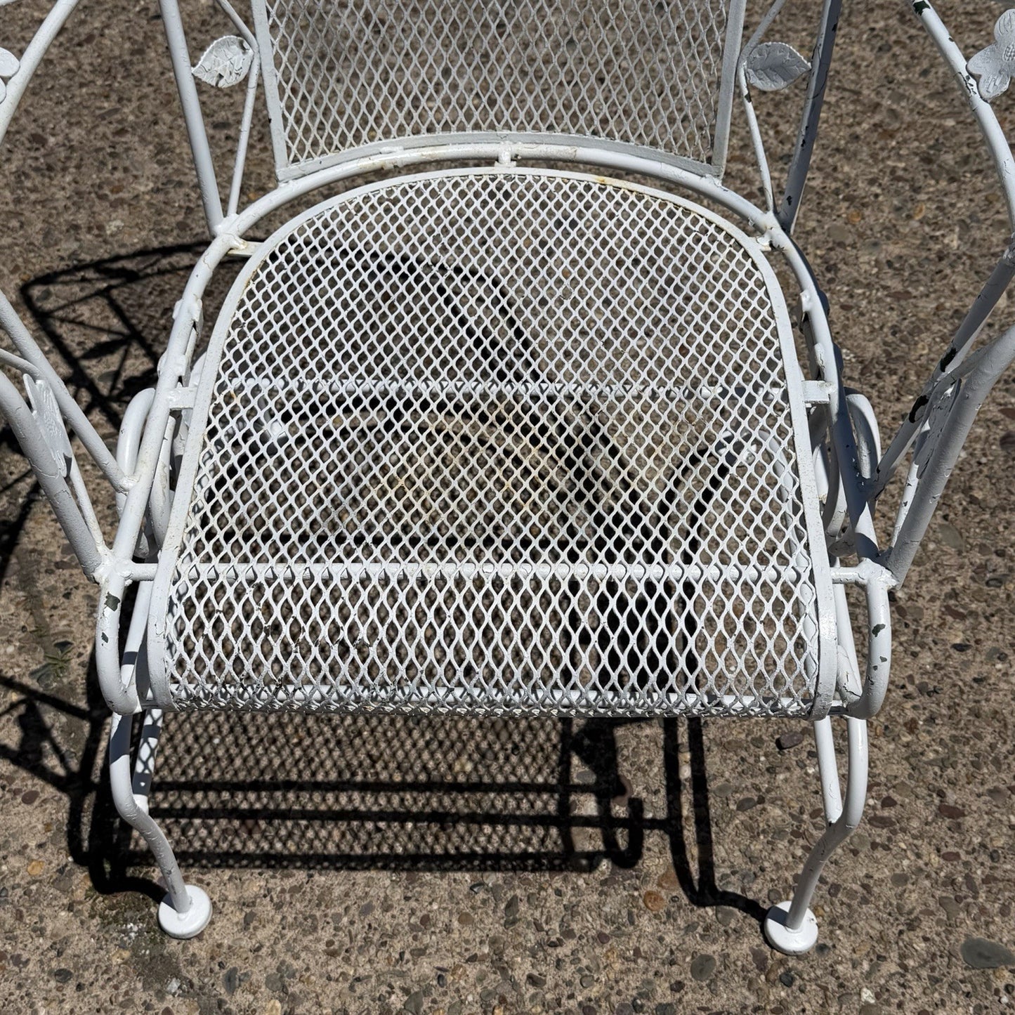 Vintage Woodard Era Floral Wrought Iron Springer Garden Patio Arm Chair - a Pair