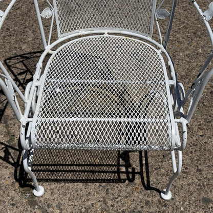Vintage Woodard Era Floral Wrought Iron Springer Garden Patio Arm Chair - a Pair
