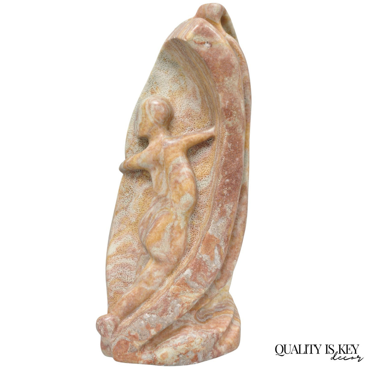 Vintage Seymour Shuren Modern Pink Carved Marble Abstract Nude Figure Sculpture