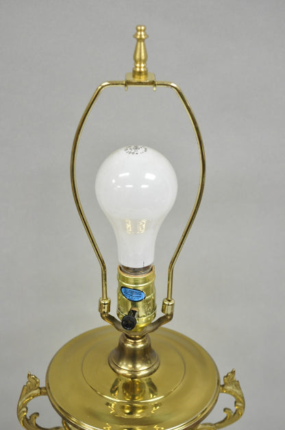 Vintage Chinoiserie Hammered Brass Pagoda Jardiniere Vase Table Lamp