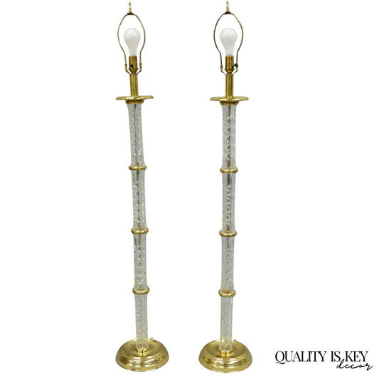Waterford Kinsale Crystal Glass Column Brass Empire Style Floor Lamp - a Pair