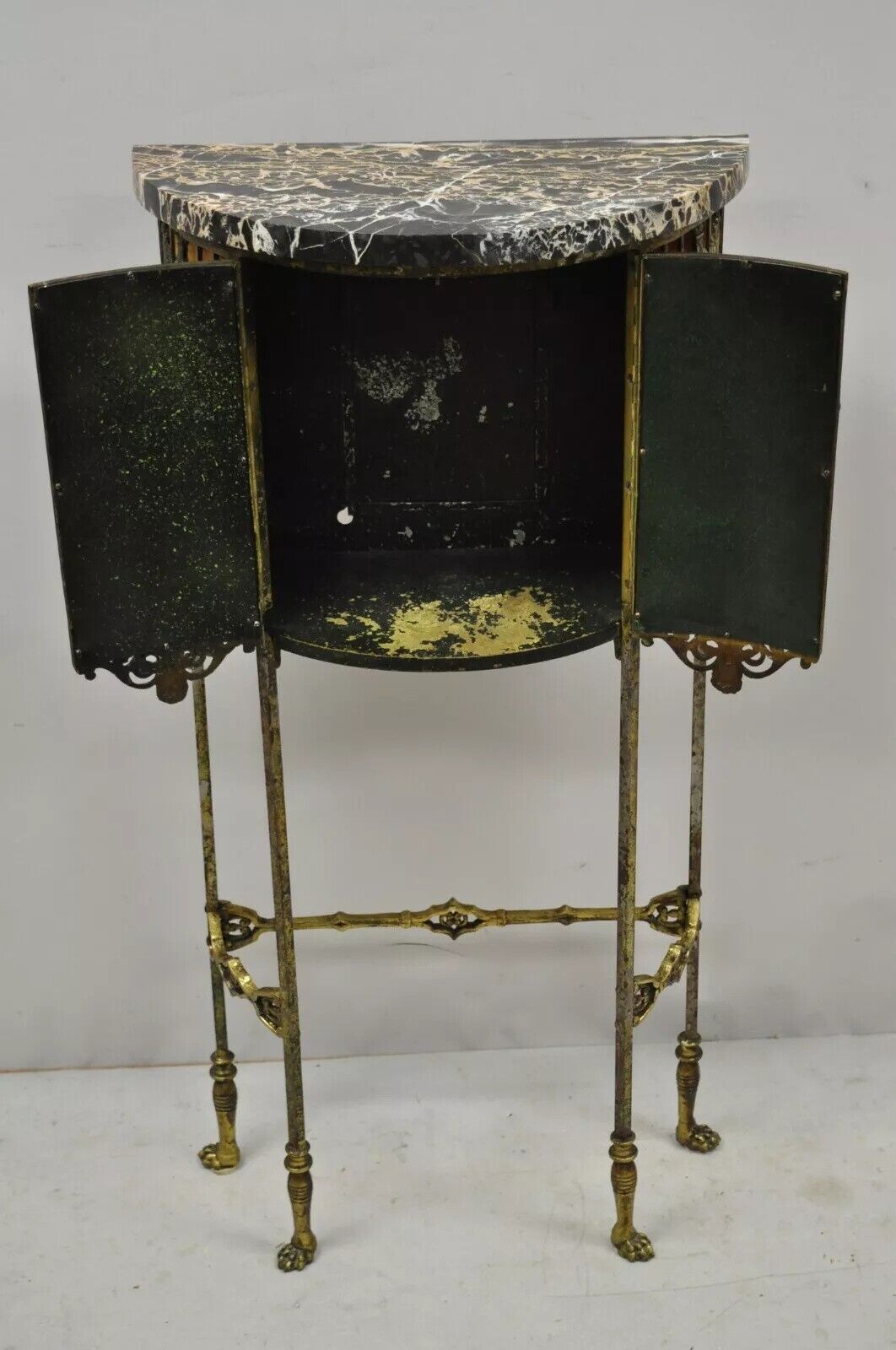 Oscar Bach Attributed Figural Bronze Marble Top Telephone Hall Stand with Chair