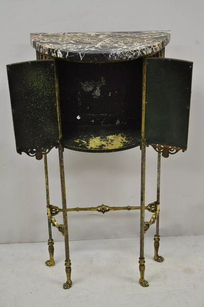 Oscar Bach Attributed Figural Bronze Marble Top Telephone Hall Stand with Chair