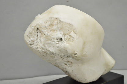 Vintage Modernist Abstract Carved Alabaster Marble Female Bust Figure Sculpture