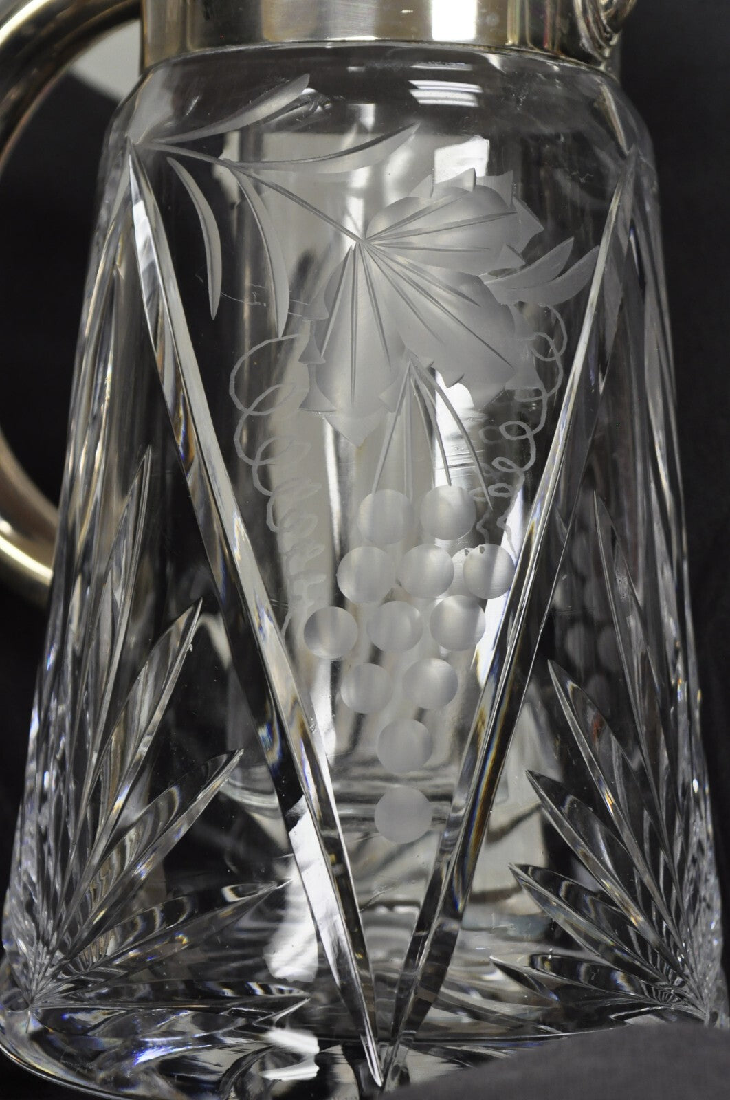 Antique Victorian German Silver Plated Cut Crystal Glass Lemonade Water Pitcher