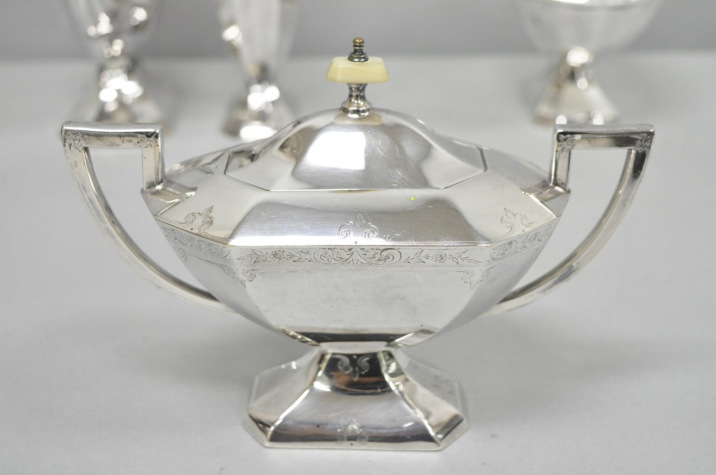 Antique English Art Deco Silver Plated Tea Service Set by BSCEP (5329) - 4 Pcs
