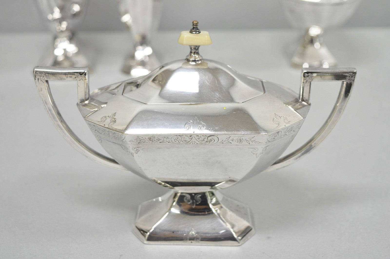 Antique English Art Deco Silver Plated Tea Service Set by BSCEP (5329) - 4 Pcs