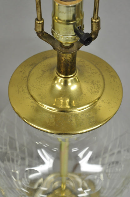 Vintagte Chinoiserie Diamond Crystal Glass Ginger Jar Brass Table Lamps - a Pair