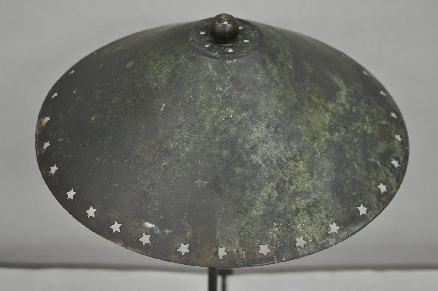 Brutalist Mid Century Modern Verdigris Green Bronze Star Cutout Small Table Lamp