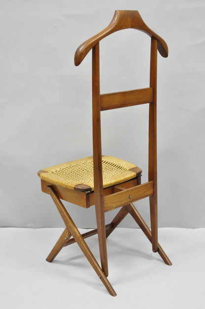 Vintage Mid Century Italian Modern Beech Wood Clothing Valet Chair Seat (A)