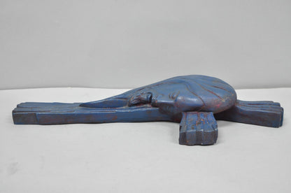 Vintage Religious Jesus Sculpted Resin Blue Mid Century Wall Crucifix Cross