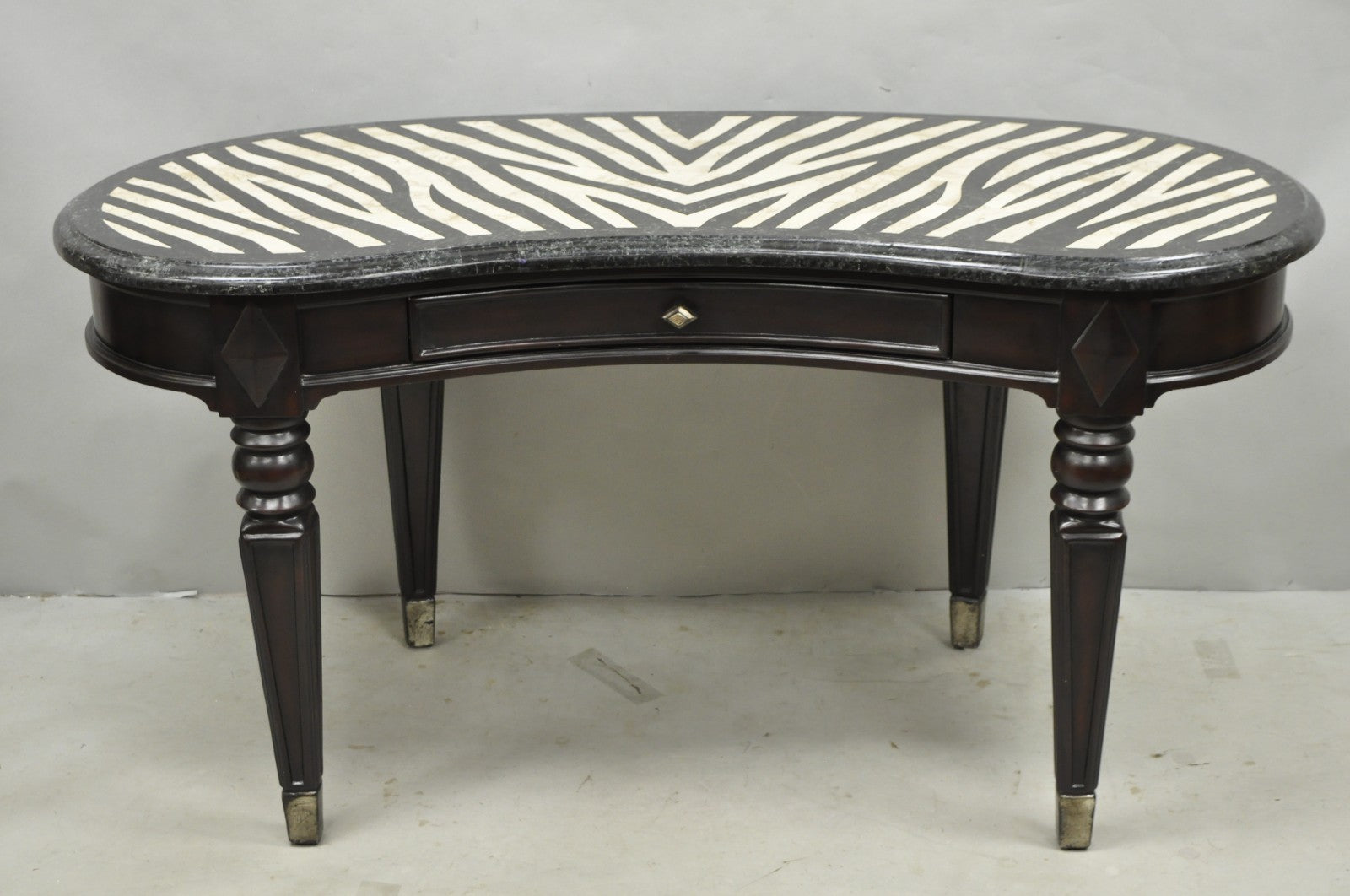 Seven Seas by Hooker Furniture Zebra Tessellated Stone Kidney Shaped Table Desk