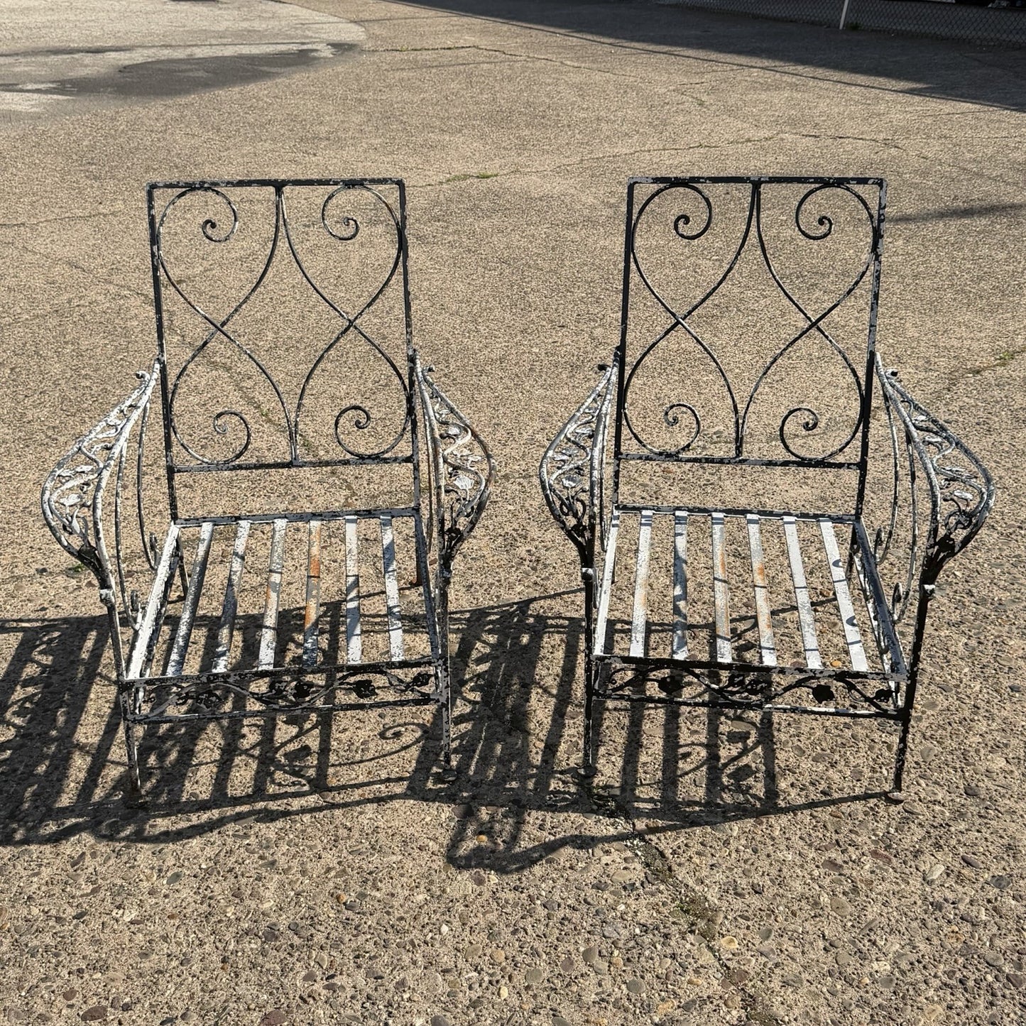 Vintage Florentine Craft Studio Salterini Style Wrought Iron Lounge Chairs, Pair
