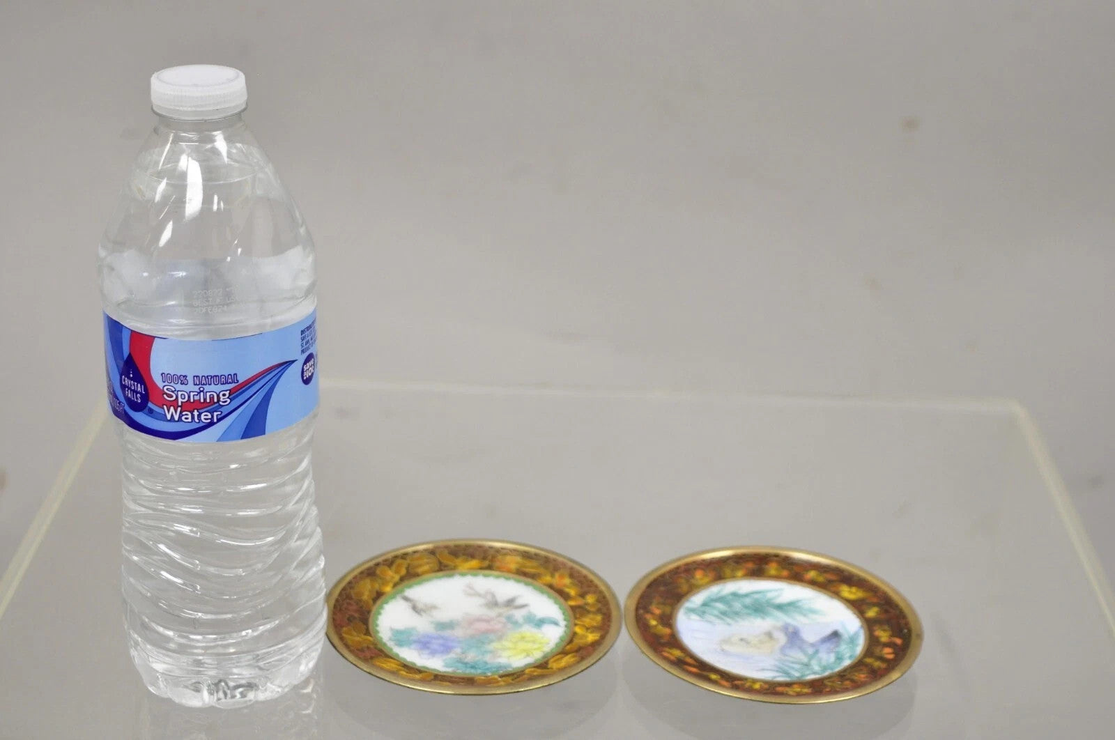 Vintage Chinese Brass Enamel Cloisonne Small Trinket Dish Set Brown - Set of 2