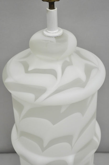 Vintage Murano Mazzega Style White Frosted Swirl Glass Large Table Lamp