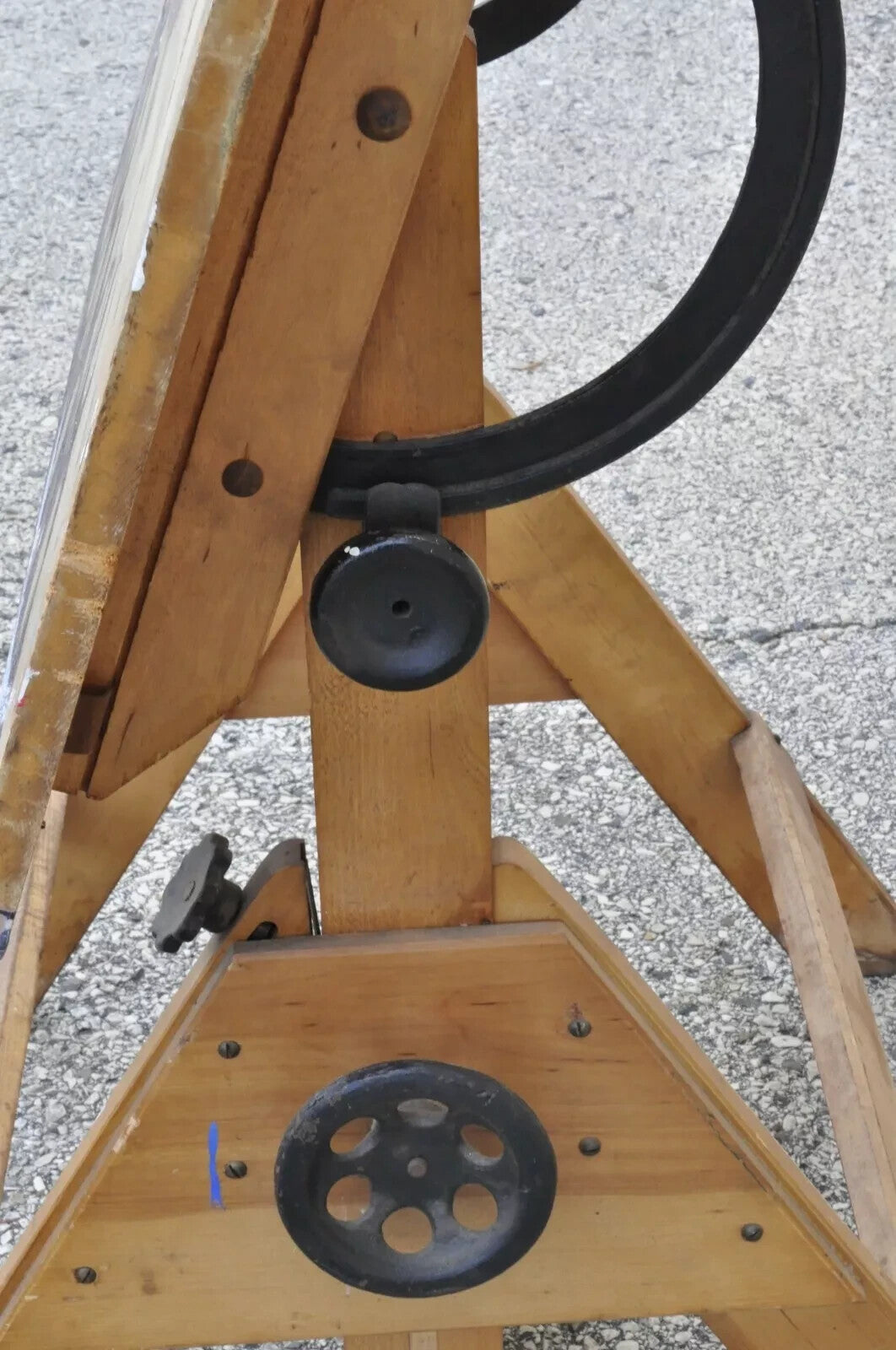 Antique American Industrial Small Wood & Cast Iron Drafting Table Work Desk