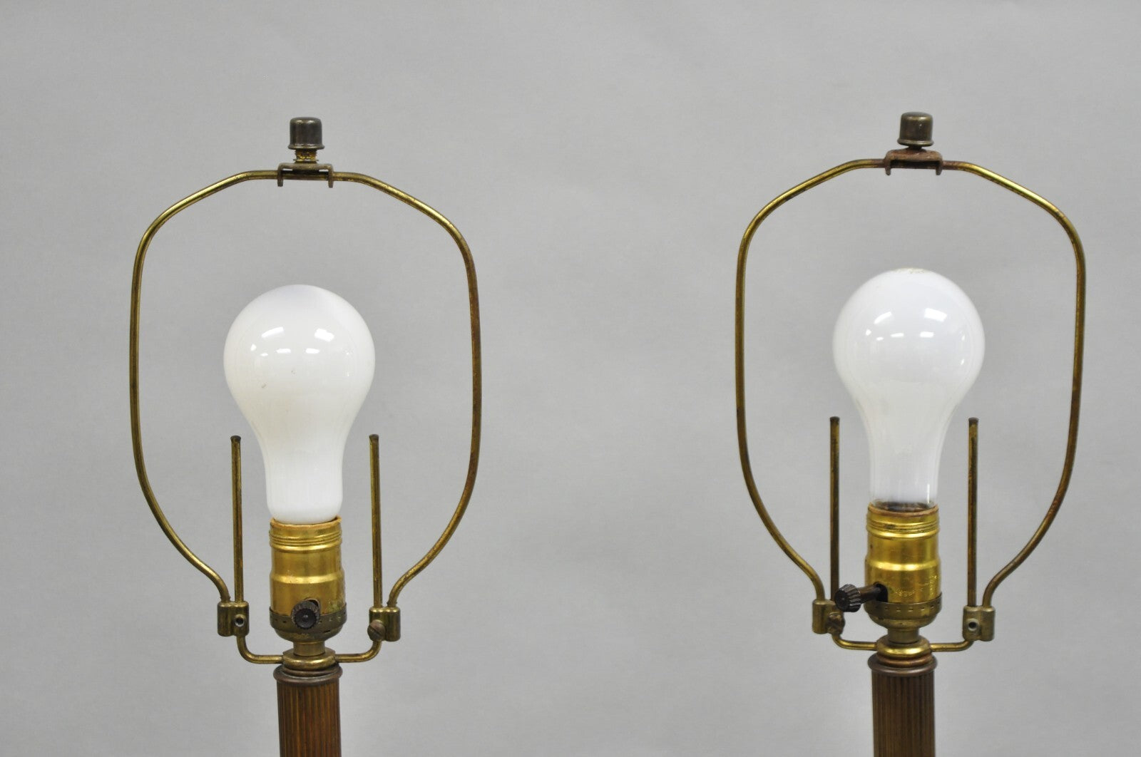 Antique French Empire Renaissance Gilt Metal  & Glass Cherub Table Lamps a Pair