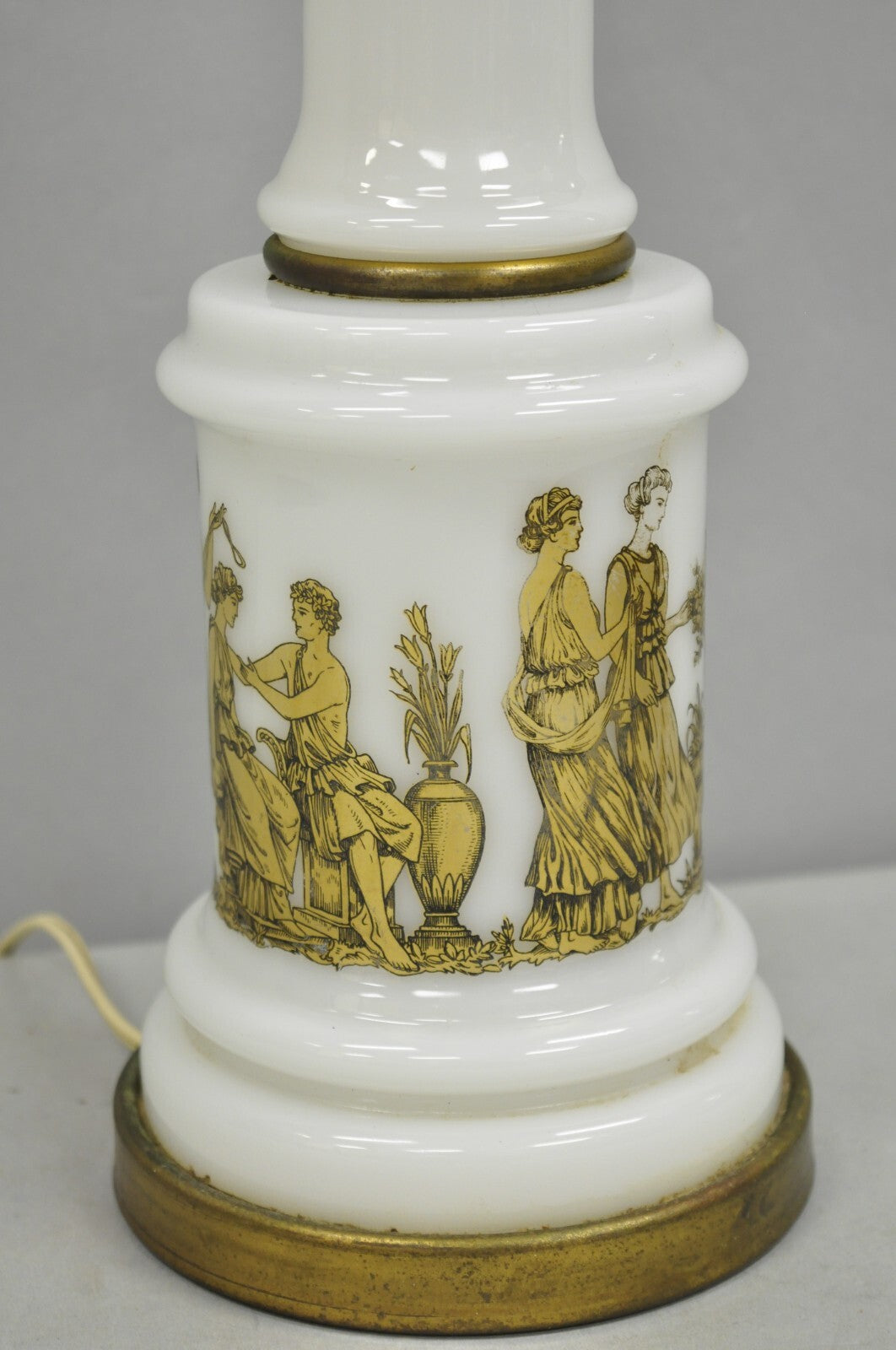 Vintage Italian Neoclassical Style White Milk Glass Empire Column Table Lamp