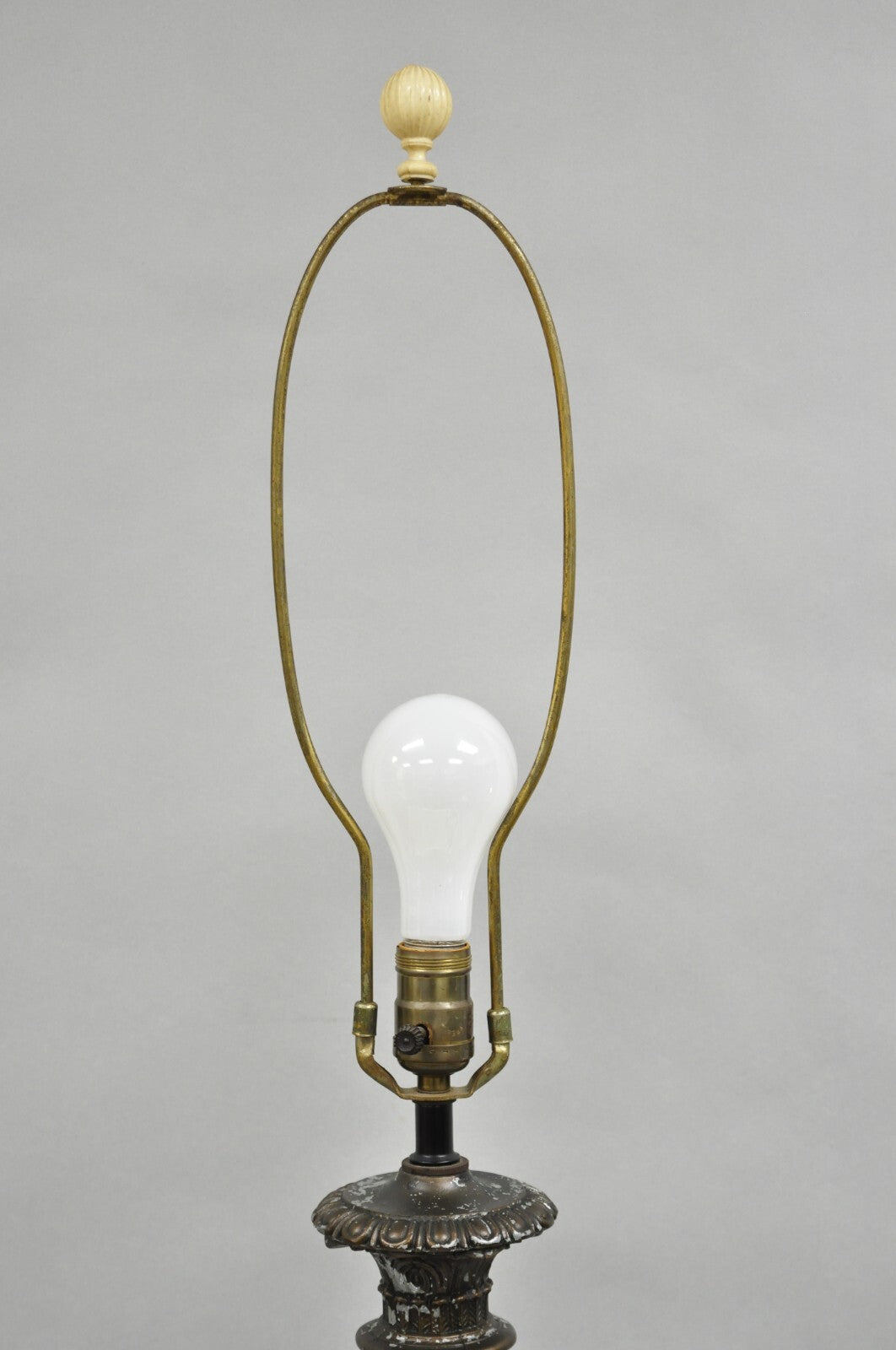 Vintage French Empire Tall Metal Bronze Finish Column Form Table Lamp