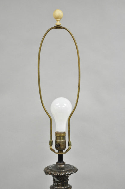 Vintage French Empire Tall Metal Bronze Finish Column Form Table Lamp