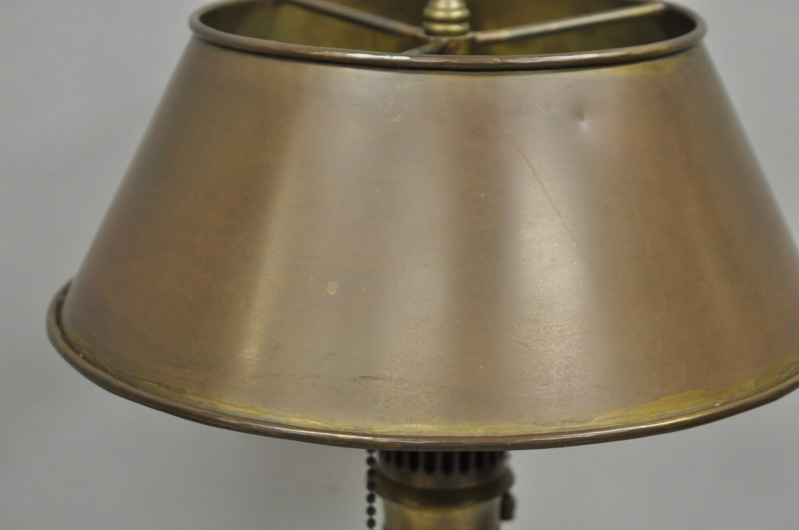 Vintage French Empire Burnished Brass Small Bouillotte Black Column Table Lamp