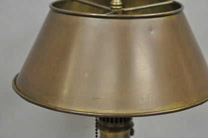 Vintage French Empire Burnished Brass Small Bouillotte Black Column Table Lamp