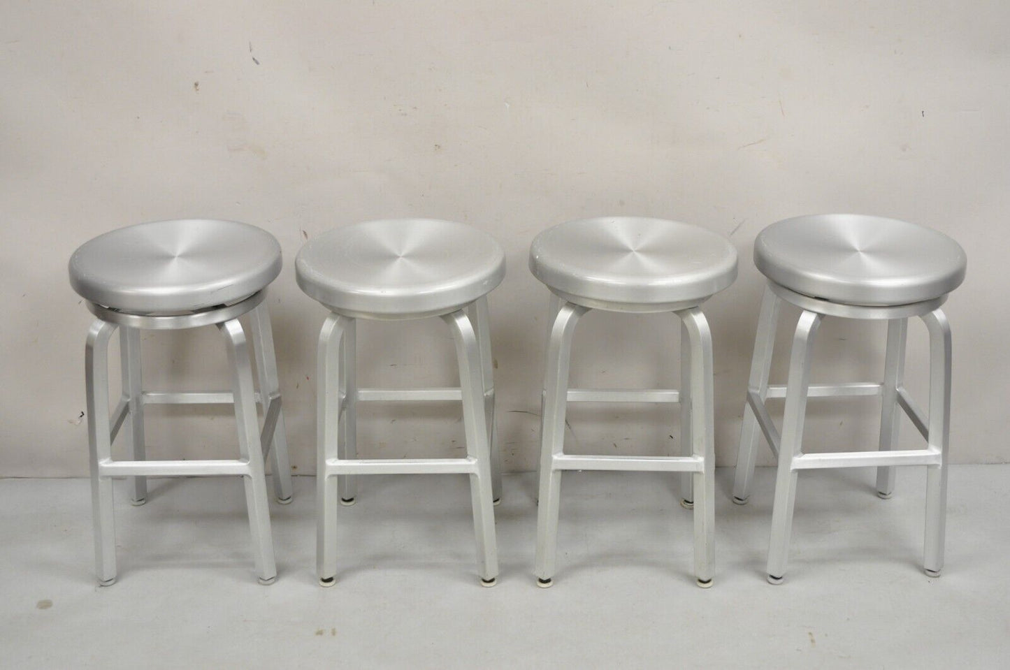 Crate & Barrel Brushed Aluminum Metal Swivel Counter Bar Stool - Set of 4