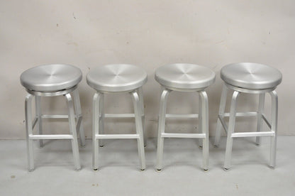 Crate & Barrel Brushed Aluminum Metal Swivel Counter Bar Stool - Set of 4