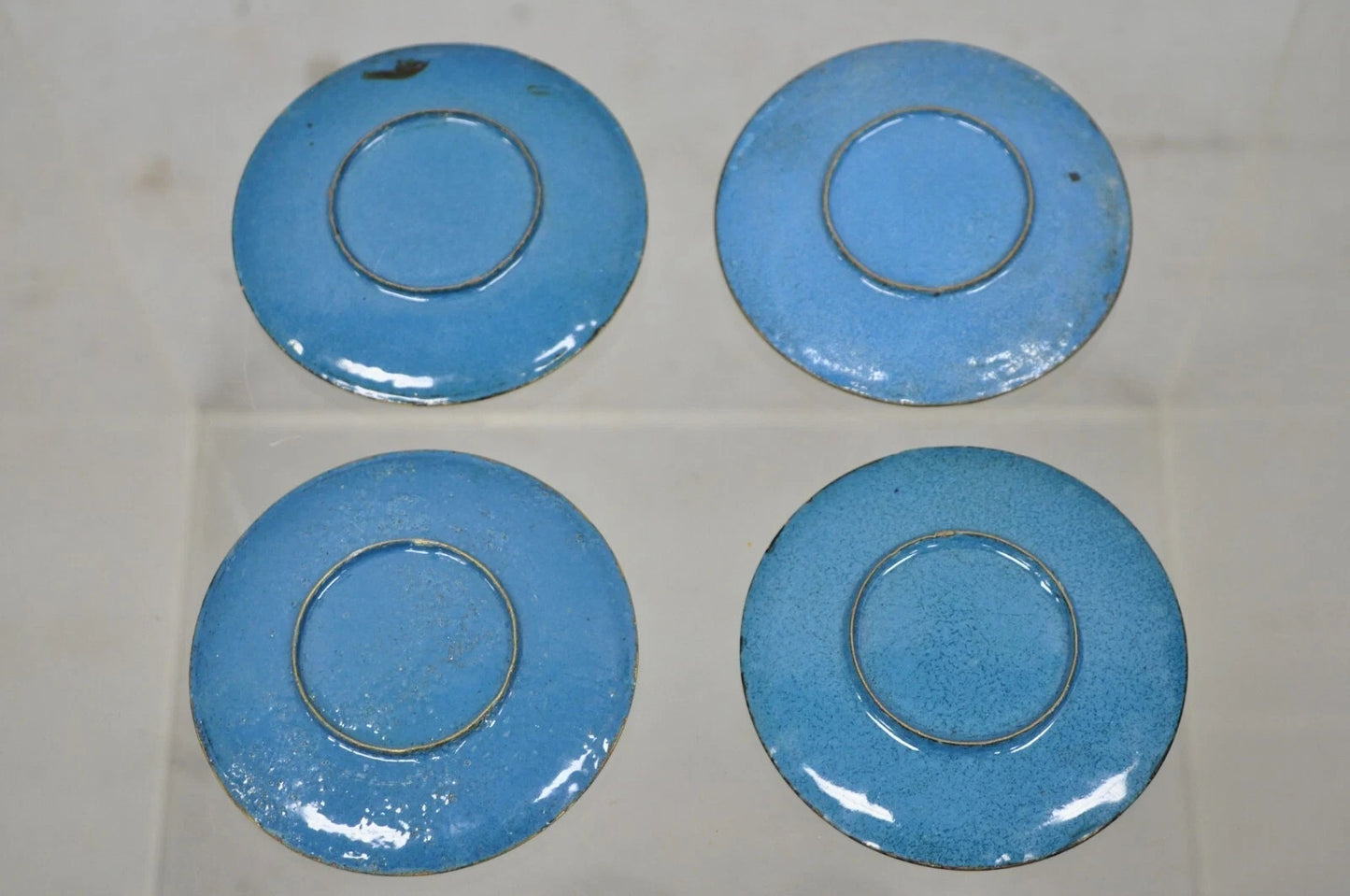 Vintage Chinoiserie Brass Enamel Cloisonne Small Trinket Dish - Set of 4