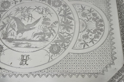 Antique Rogers Smith & Co Art Nouveau Large Silver Plated Crane Bird Etched Tray