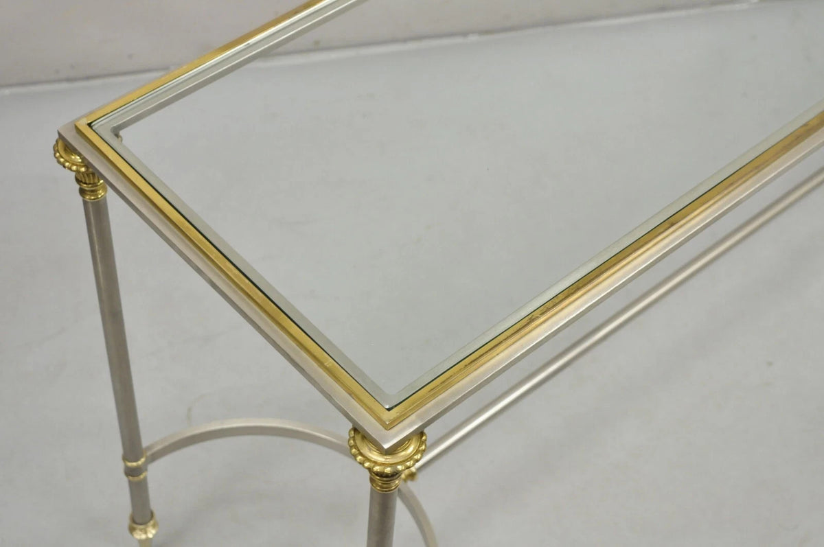 Neoclassical Directoire Maison Jansen Style Steel & Brass Console Sofa Table