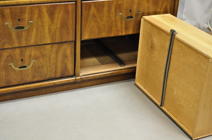 Vintage Drexel Accolade Campaign Style Pecan 9 Drawer Credenza Dresser Chest