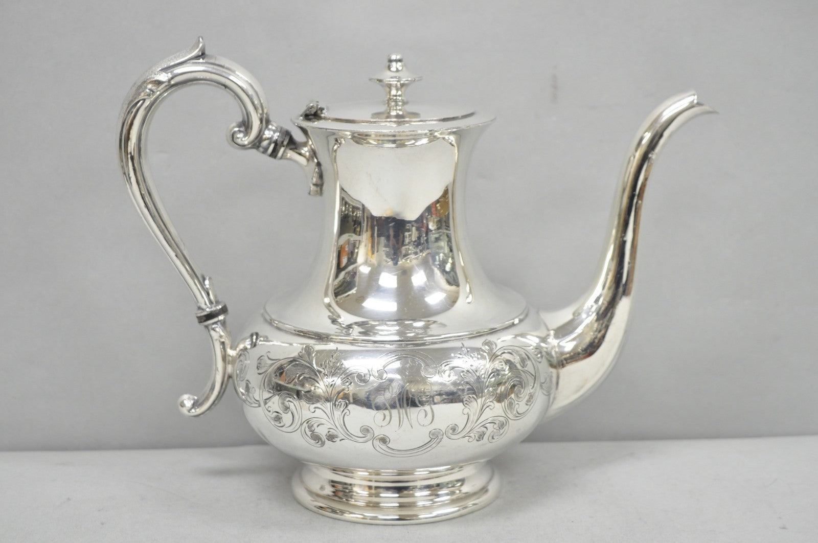 Vintage Victorian Silver Plated Floral Repousse Tea Kettle Teapot w/ Monogram