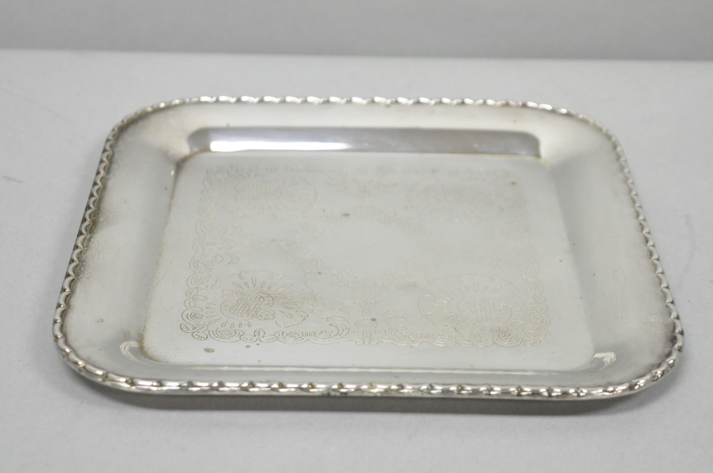 Vintage Silver Plated Victorian Style 9" Square Small Trinket Dish Platter Tray