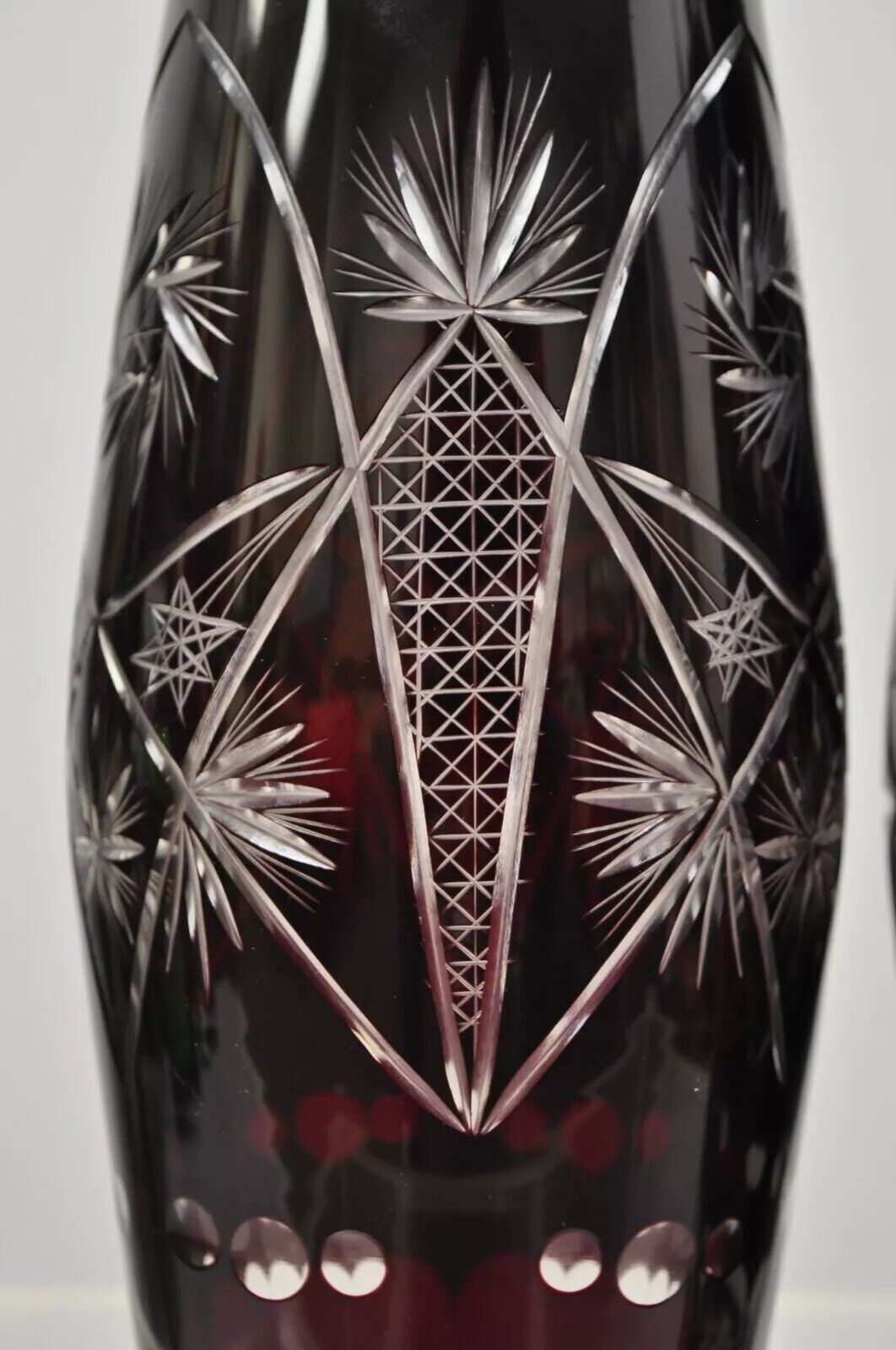 Vintage Bohemian Czech Cut to Clear Cranberry Ruby Glass 10.5" Bud Vase - a Pair