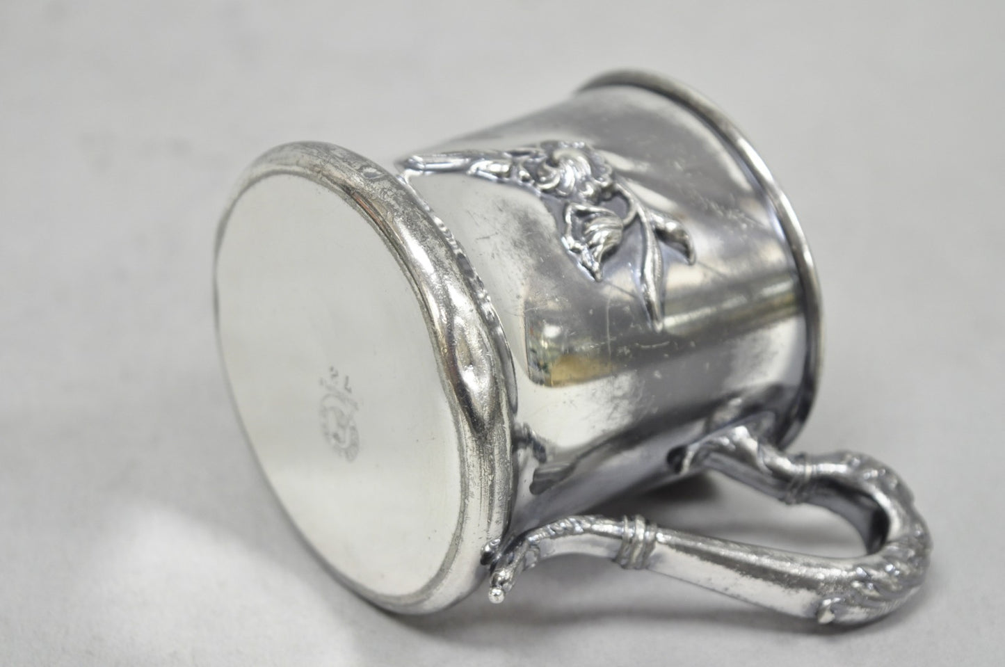 Antique Forbes Silver Co Art Nouveau Floral Monogramed Silver Plated Shaving Mug