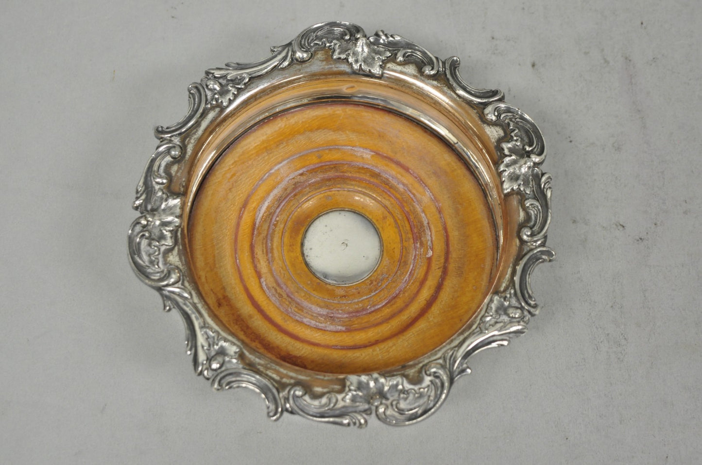 Antique English Victorian Silver Plated Floral Repousse Bar Wine Bottle Coaster
