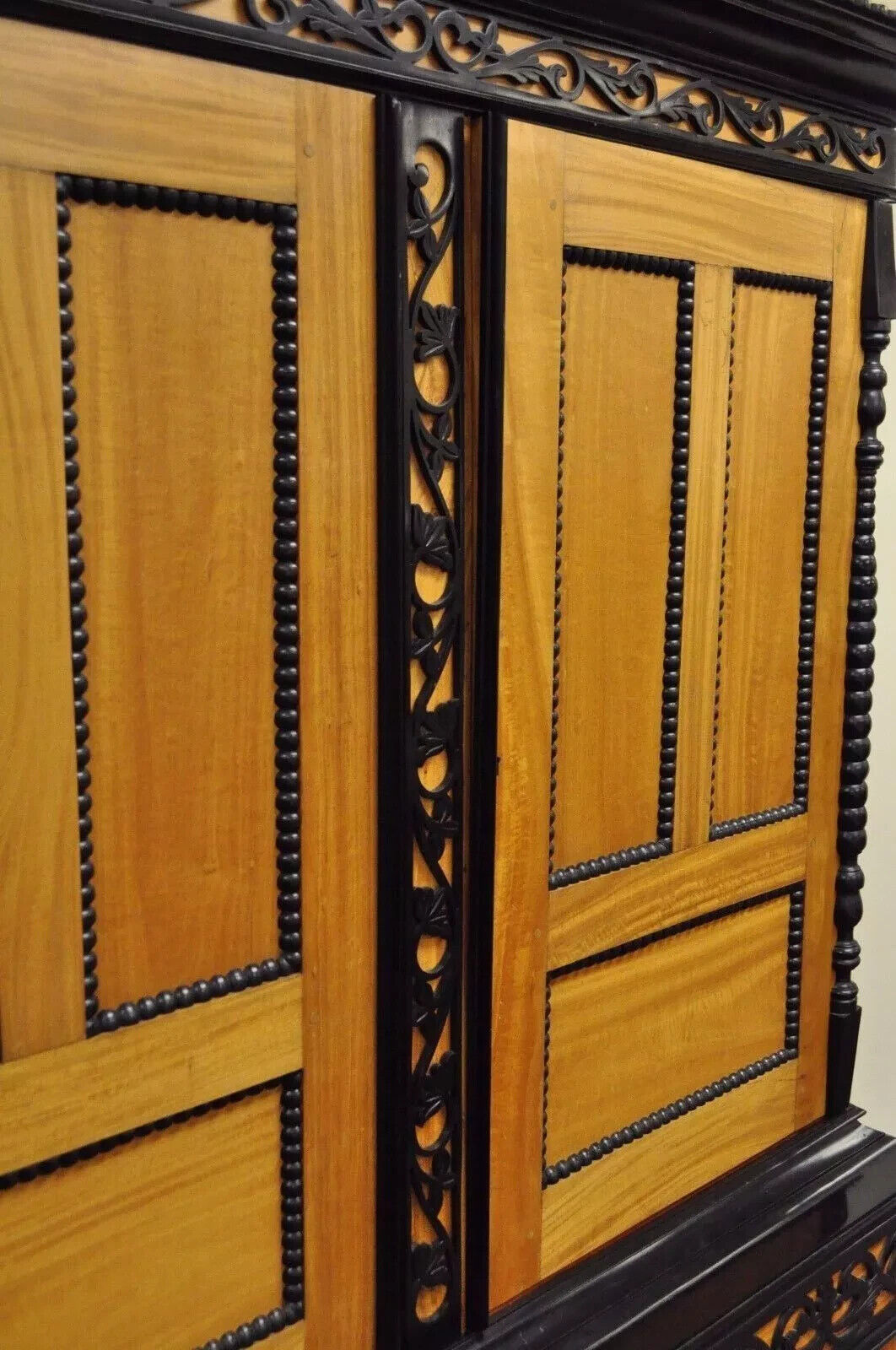 Ceylonese British Colonial Style Satinwood Ebony Mahogany Hutch Cupboard Cabinet