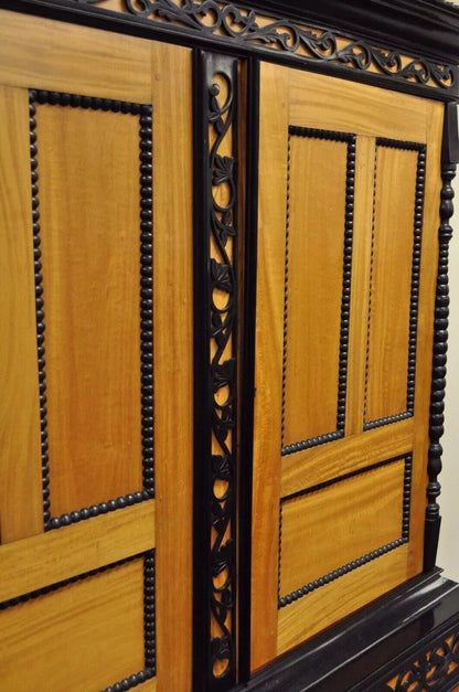 Ceylonese British Colonial Style Satinwood Ebony Mahogany Hutch Cupboard Cabinet